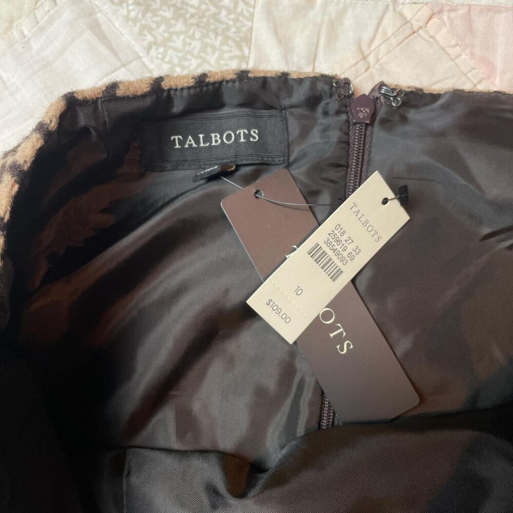 talbots fall brown and tan houndstooth wool pencil skirt size 10 nwt - Picture 2 of 8
